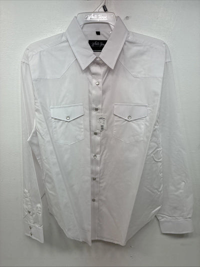 New Women’s White Horse White Long Sleeve Pearl Snap Large KK-74