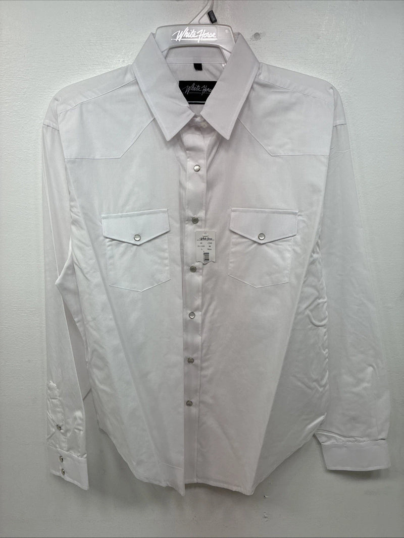 New Women’s White Horse White Long Sleeve Pearl Snap Large KK-74