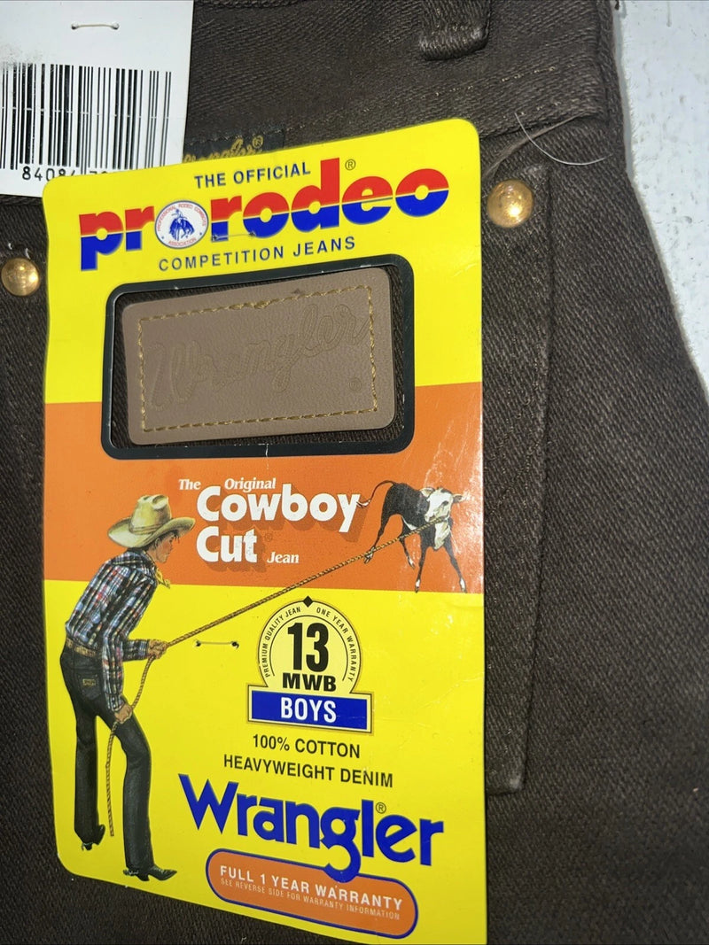 New Boys Brown Wrangler Pro Rodeo Cowboy Cut Denim Jeans. 8 Regular B-23