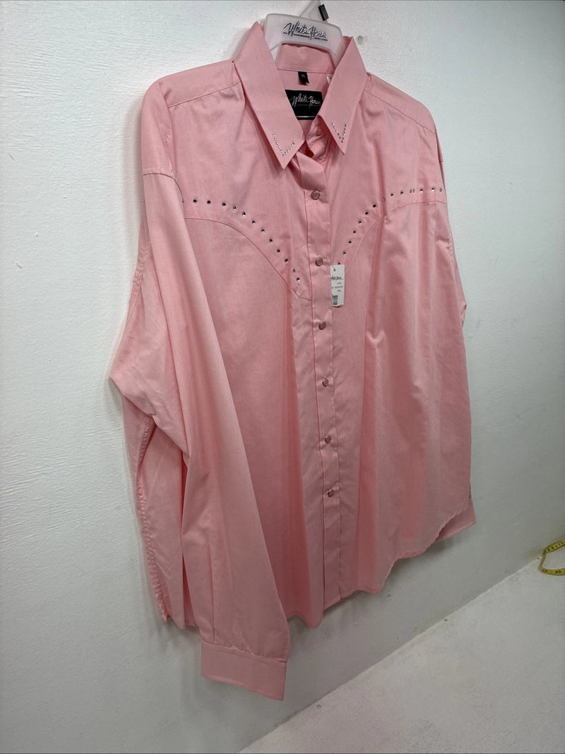 New Women’s White Horse Pink Gem Long Sleeve Pearl Snap XL II-2