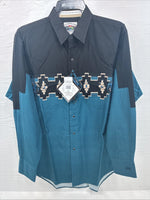 New Men’s Cumberland Blue Black Long Sleeve Pearl Snap Large X-2