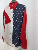 New Men’s Cowboy Threads Red White Blue Long Sleeve Button Up Large Q-57