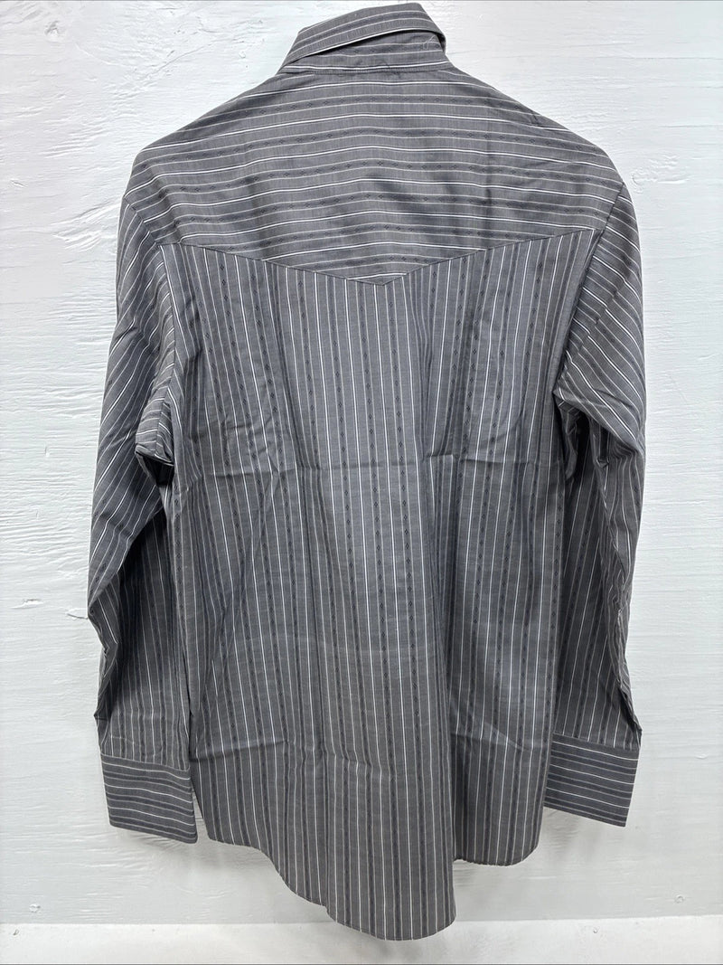 New Men’s ELY Cattleman Gray White Stripe Long Sleeve Pearl Snap 16 Large Q-39