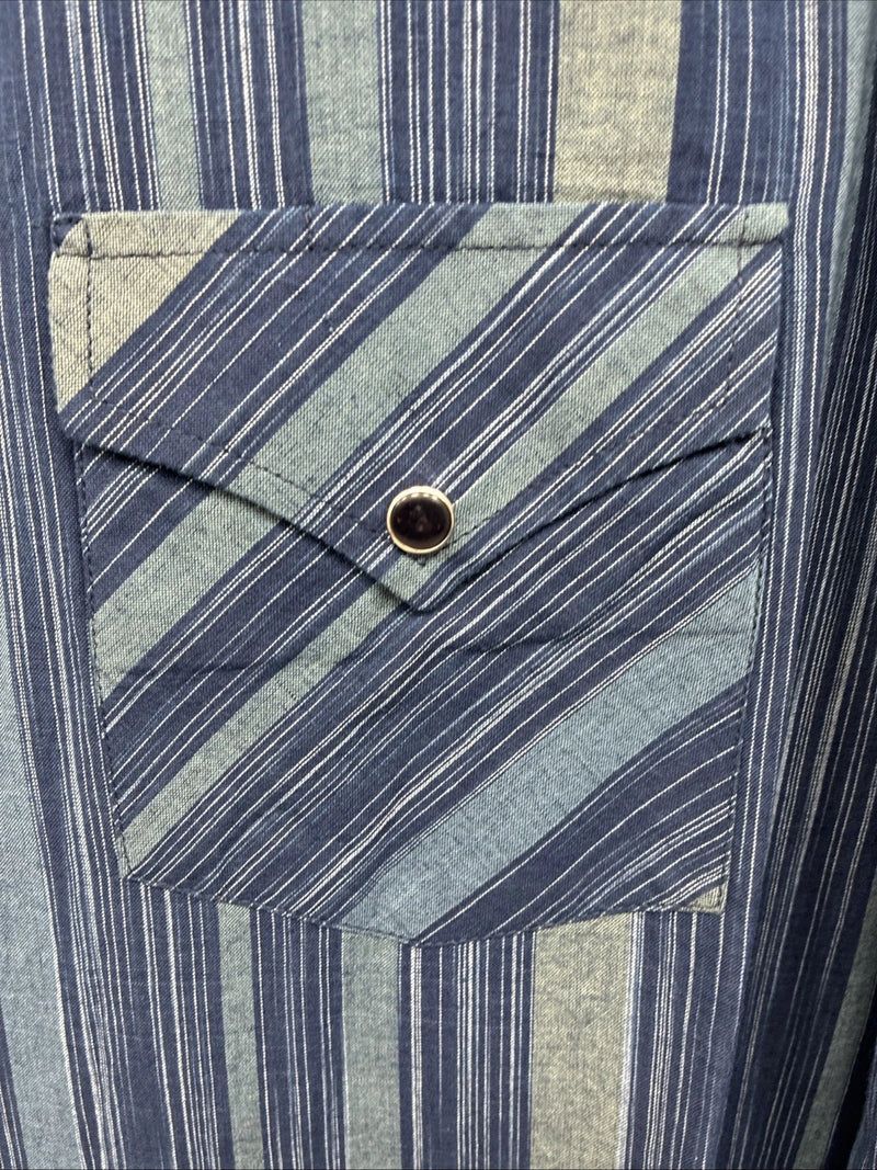New Men’s White Horse Blue Green Stripe Long Sleeve Pearl Snap XL H-66