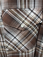 New Men’s White Horse Brown Plaid Long Sleeve Pearl Snap XL O-48