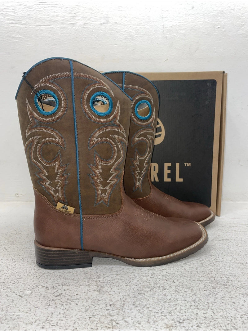 New Youth Brown DBL Barrel Cowboy Boots. 4476232 4.5 4 1/2. 2-101
