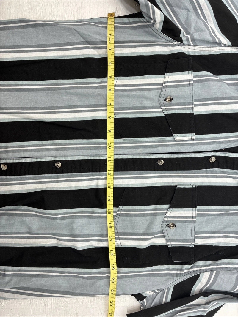 New Men’s San Angelo Gray Black Stripe Short Sleeve Button Up Medium CC-16