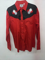 New Women’s Country Charmers Red Black Long Sleeve Button Up Shirt Large 3B-78