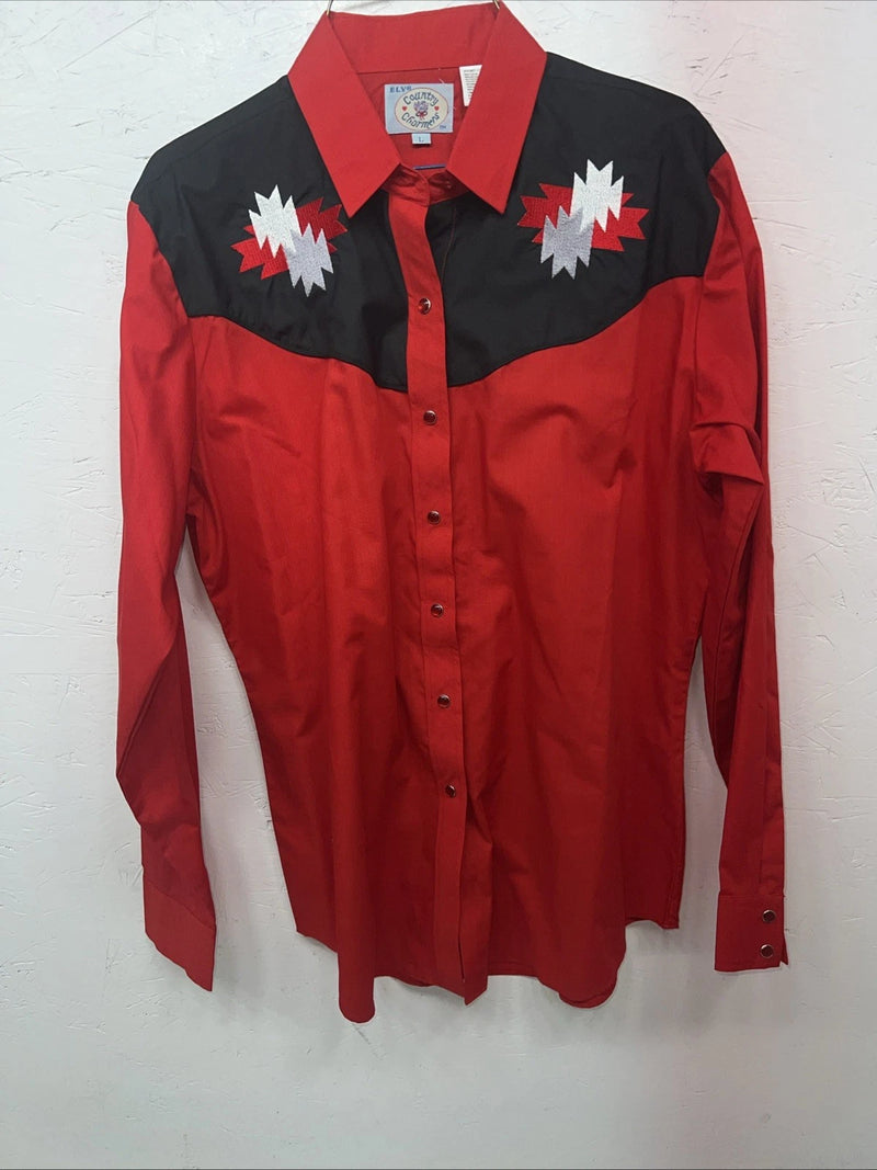 New Women’s Country Charmers Red Black Long Sleeve Button Up Shirt Large 3B-78