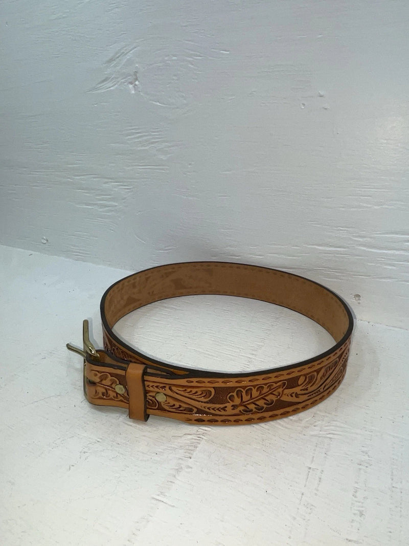 New Brown Genuine Leather Longhorn Tooled 30” Belt #82881 JJ-130