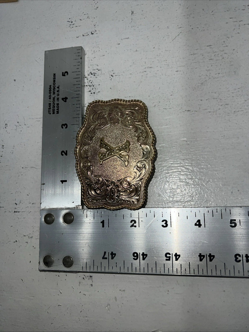 New Womens Western Productions Inc Gold “X” Belt Buckle. 38087 F-1