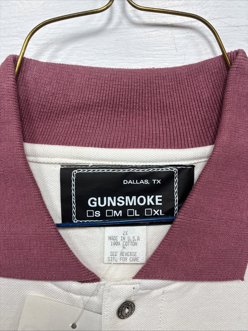 New Men’s Gun Smoke White Red Short Sleeve Polo Western Designed Top 2XL F-101