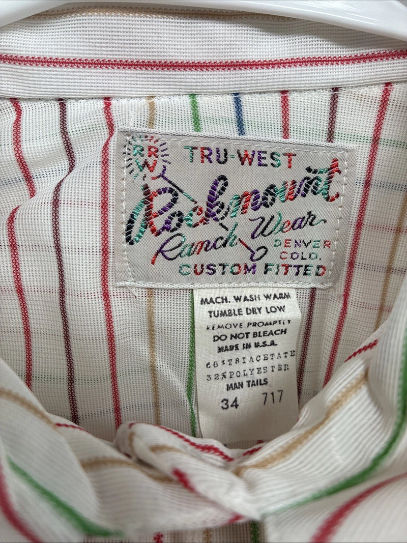 New Women’s Rock mount White Stripe Long Sleeve Pearl Snap Small AA-52