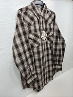 New Men’s ELY Cattleman Brown Plaid Long Sleeve Pearl Snap XL O-42