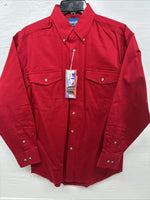 New Men’s Wrangler Red Long Sleeve Button Up Shirt Medium J-85