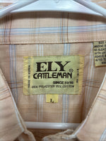 New Men’s ELY Cattleman Orange Plaid Short Sleeve Pearl Snap Large X-28