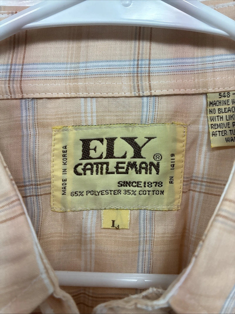 New Men’s ELY Cattleman Orange Plaid Short Sleeve Pearl Snap Large X-28