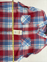 New Women’s Cumberland Red Blue Plaid Short Sleeve Button Up 2XL GG-22