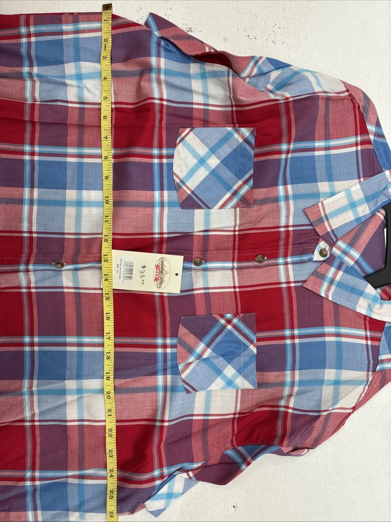 New Women’s Cumberland Red Blue Plaid Short Sleeve Button Up 2XL GG-22