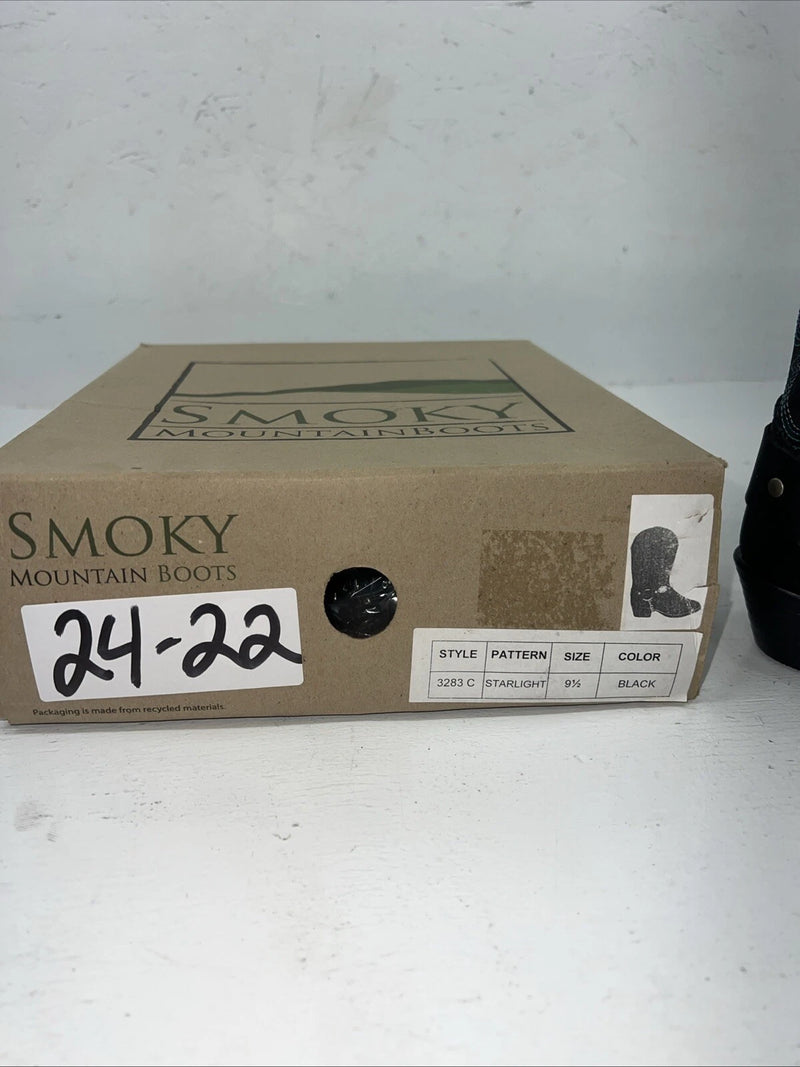 New Children’s Black Smokey Mountain Cowboy Boots. 3283c 9.5 9 1/2 R. 24-22