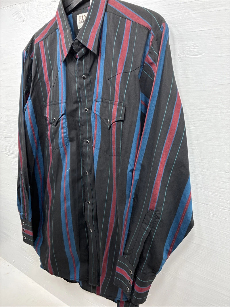 New Men’s ELY Cattleman Multicolor Stripe Long Sleeve Pearl Snap Large 16.5 Q-59