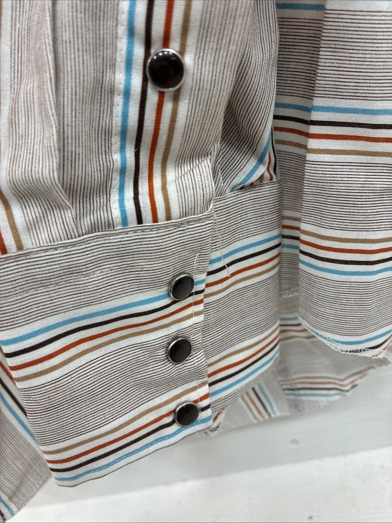 New Men’s Tem Tex Brown Stripe Long Sleeve Pearl Snap 16 Large X-46