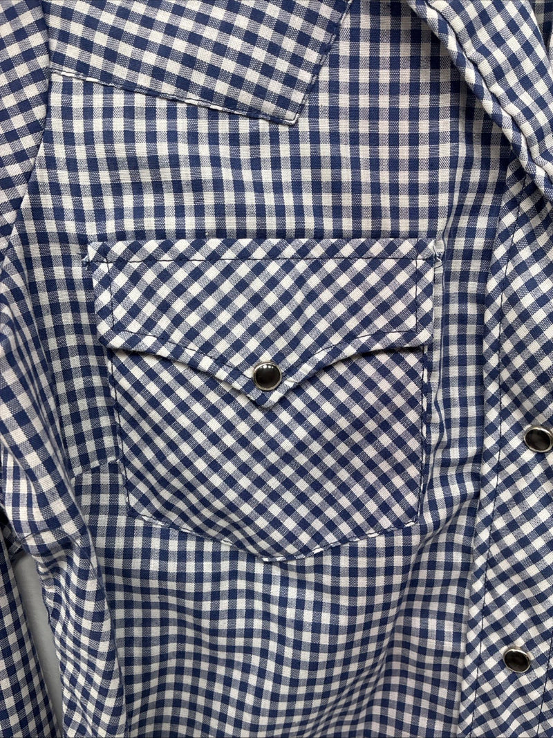 New Women’s Dickson Jenkins Blue Checker Long Sleeve Pearl Snap Size 32 MM-92