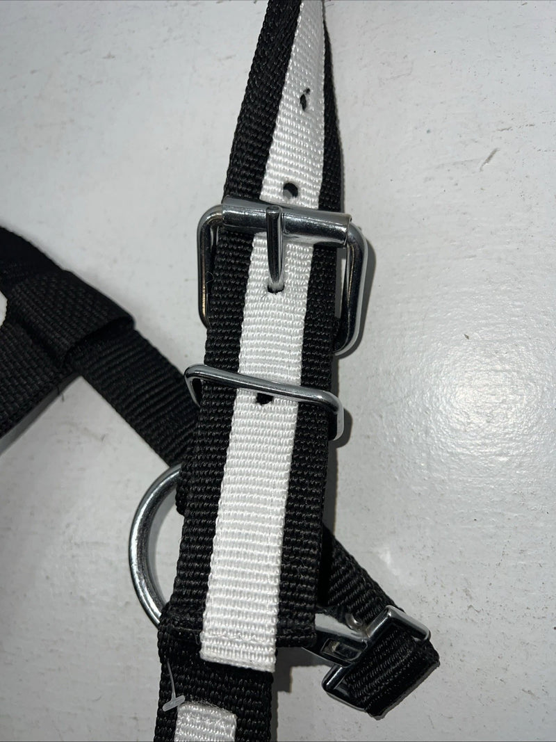 New Tough 1 Black White Draft Deluxe Nylon Halter #50-9575 W-37