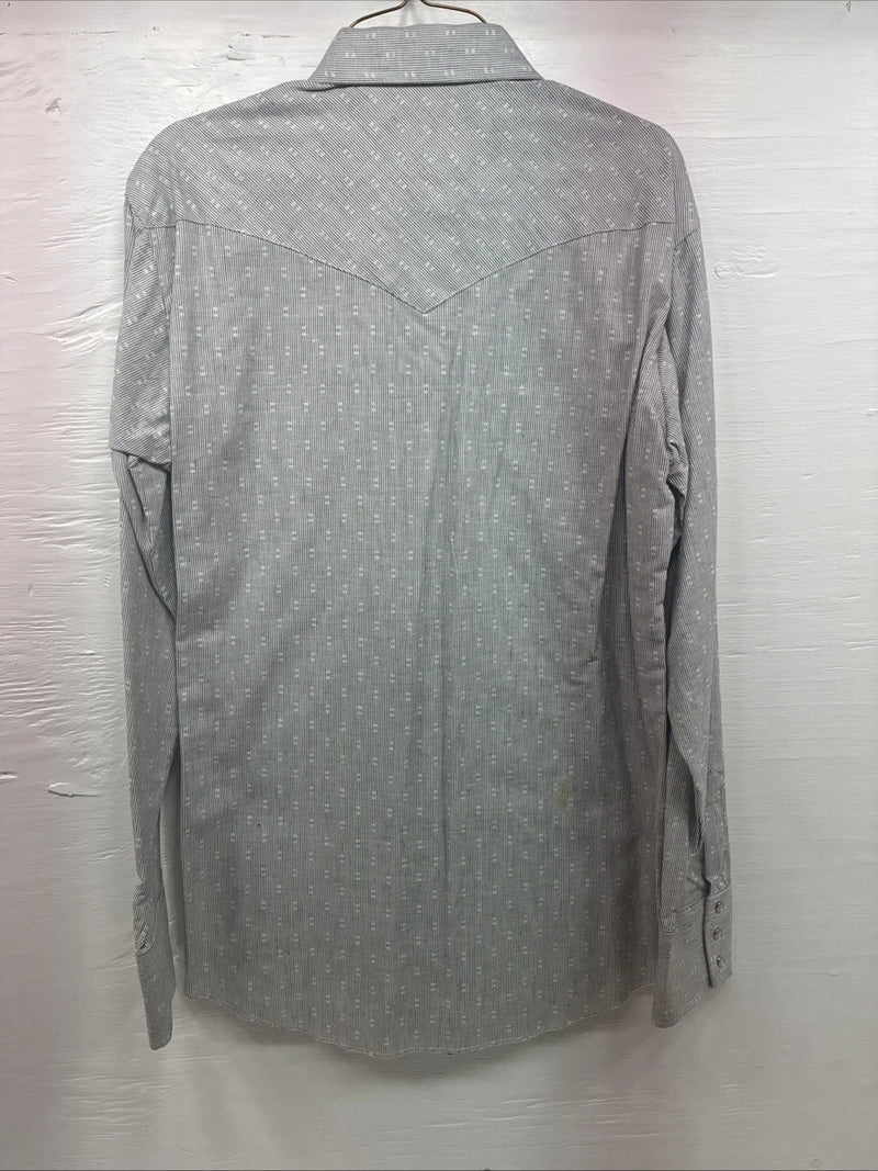 New Men’s Champion Western Gray Long Sleeve Pearl Snap Shirt 15.5 Medium V-60