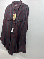 New Men’s ELY Cattleman Red Multicolor Stripe Long Sleeve Pearl Snap XL T-45