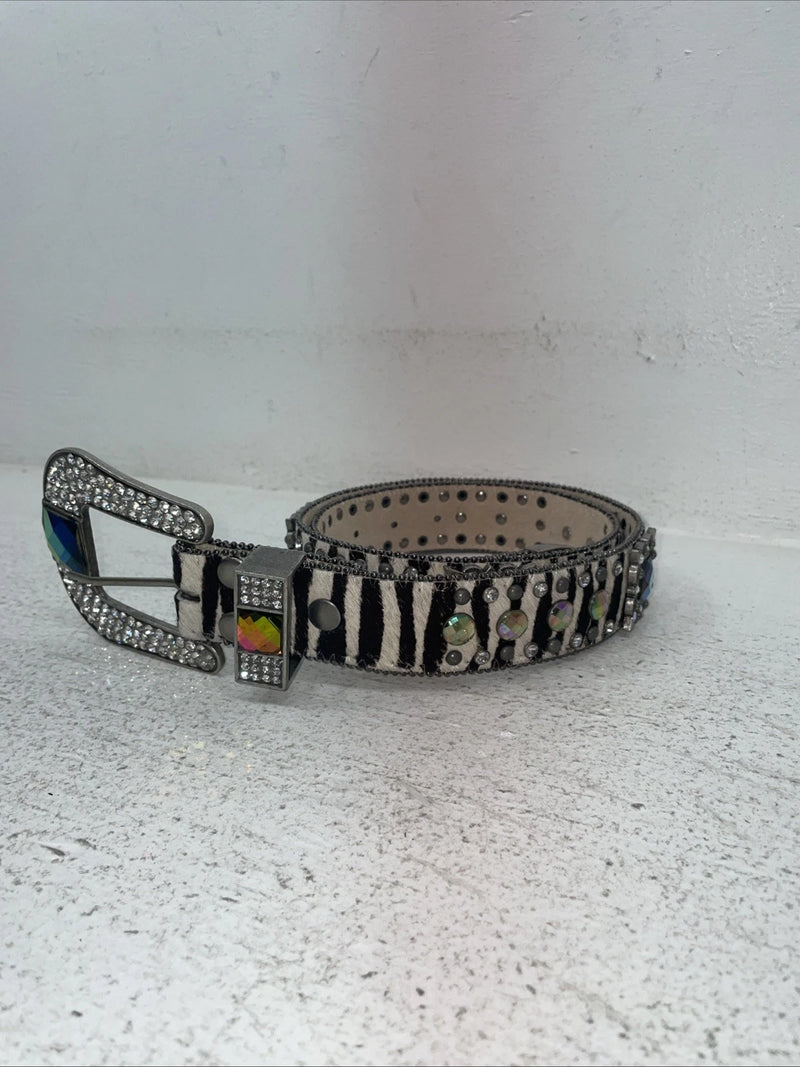 New Black And White Genuine Leather Nocona Rainbow Bling M Belt #N1330999 Z-27