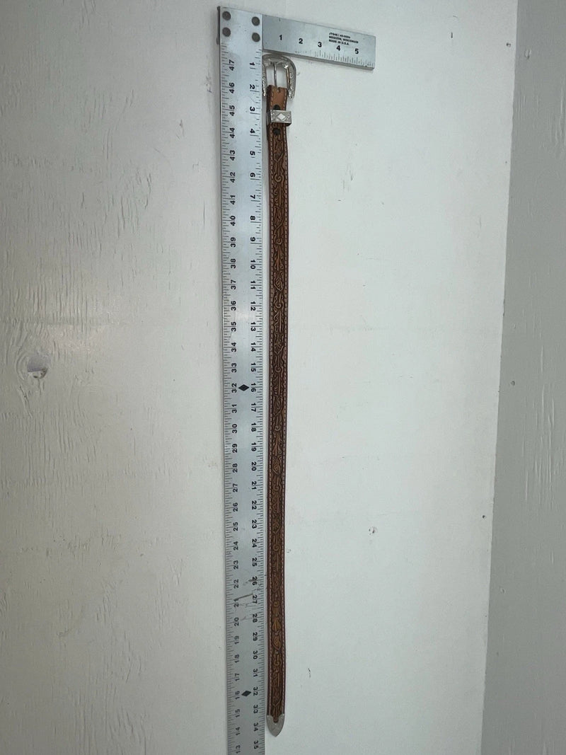 New Brown Genuine Leather Tooled 28” Belt #102 Z-137