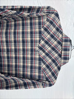 New Men’s White Horse Brown Blue Plaid Long Sleeve Pearl Snap Large Tall X-74