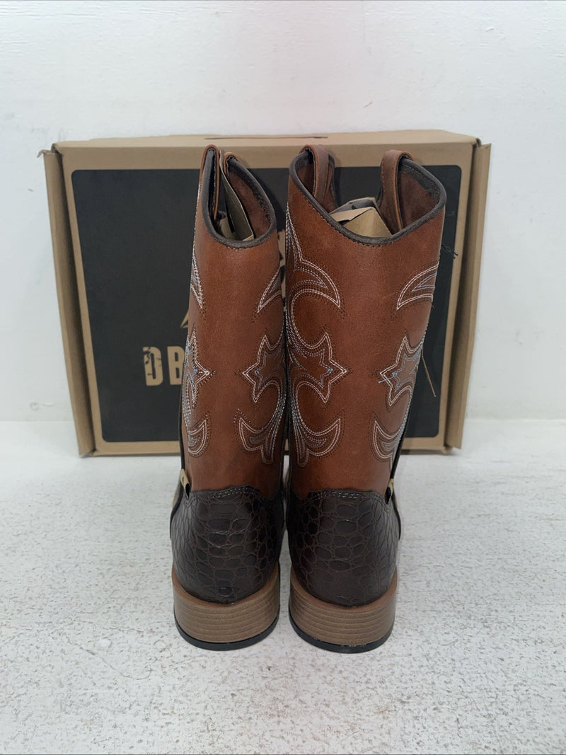 New Youth Brown DBL Barrel Cowboy Boots. 4475202 5. 2-96