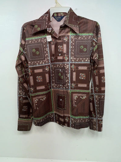 New Women’s Brown Floral Panhandle Slim Long Sleeve Button Up Shirt #3310 3B-57