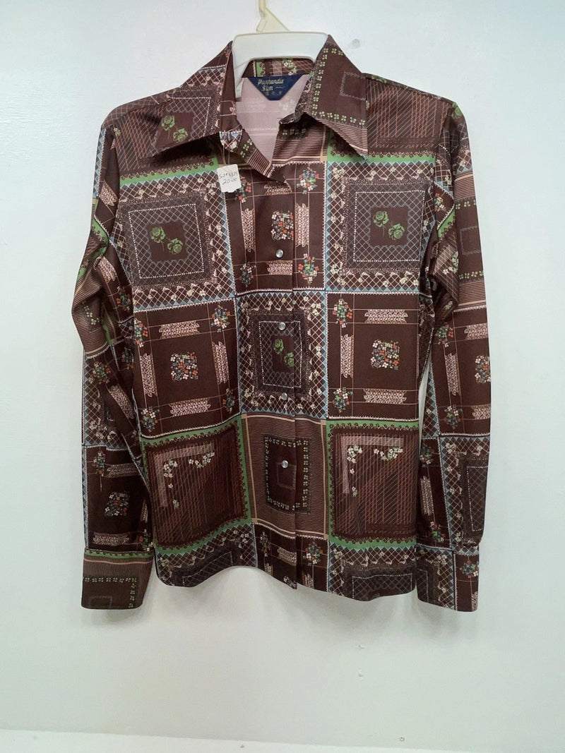 New Women’s Brown Floral Panhandle Slim Long Sleeve Button Up Shirt #3310 3B-57