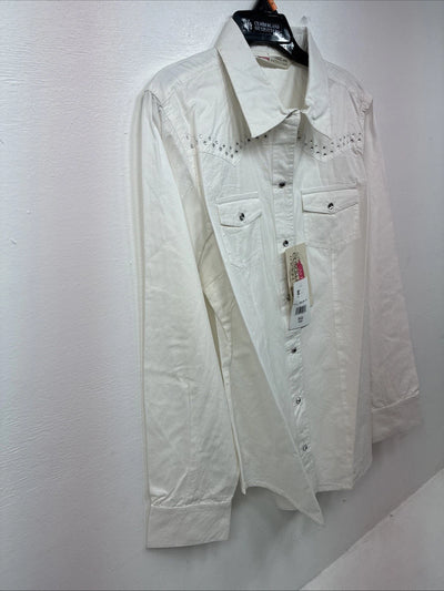 New Women’s Cumberland White Gem Long Sleeve Pearl Snap Medium KK-82