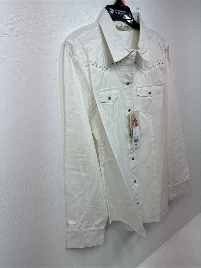 New Women’s Cumberland White Gem Long Sleeve Pearl Snap Medium KK-82