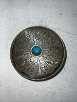 New Women’s Round Silver Belt Buckle Sigh Turquoise In Middle Shell Design. F-6