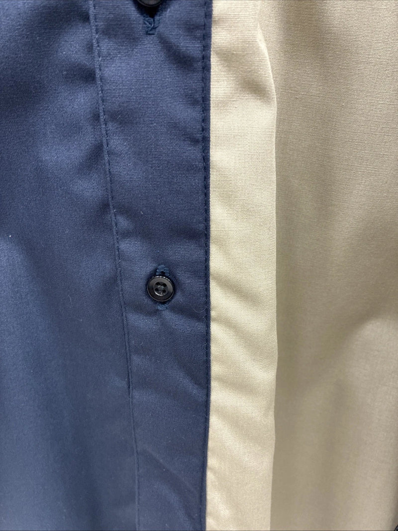 New Men’s Cowboy Threads Blue tan White Long Sleeve Pearl Snap Large V-32