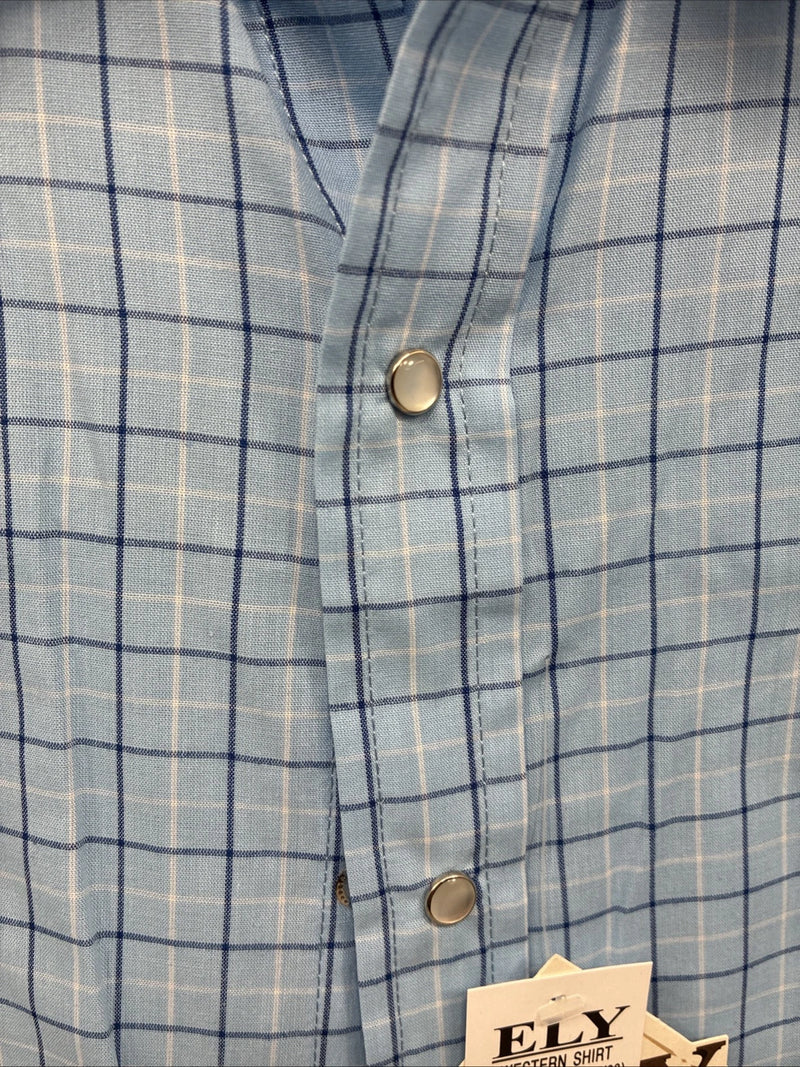 New Men’s ELY Cattleman Blue Short Sleeve Pearl Snap 3XL E-37