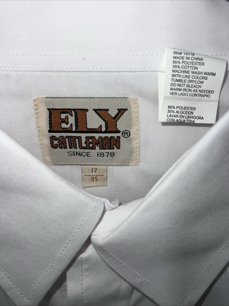 New Men’s White ELY Cattleman Long Sleeve Pearl Snap Shirt. 17x35 XL S-2