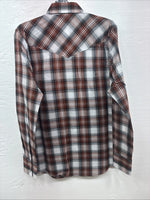 New Kids ELY Cattleman Orange Plaid Long Sleeve Pearl Snap Size 14 DD-38