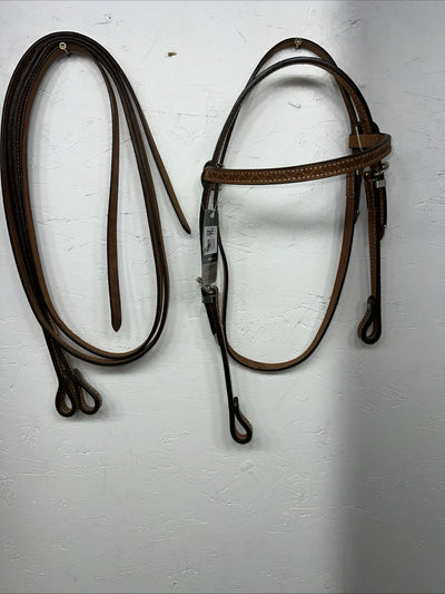 New Tough 1 Leather Pony 5/8” Browband Headstall W Split Reins #42-880 U-33