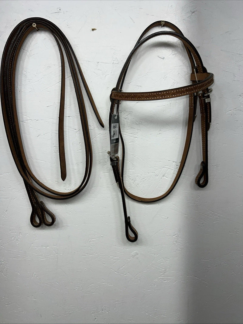 New Tough 1 Leather Pony 5/8” Browband Headstall W Split Reins #42-880 U-33
