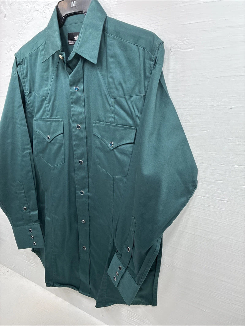 New Men’s Western Express Green Long Sleeve Pearl Snap Medium K-37