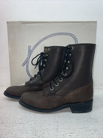 New Youth Brown Lace Up Old West Cowboy Boots. 5148 G 4. 22-61