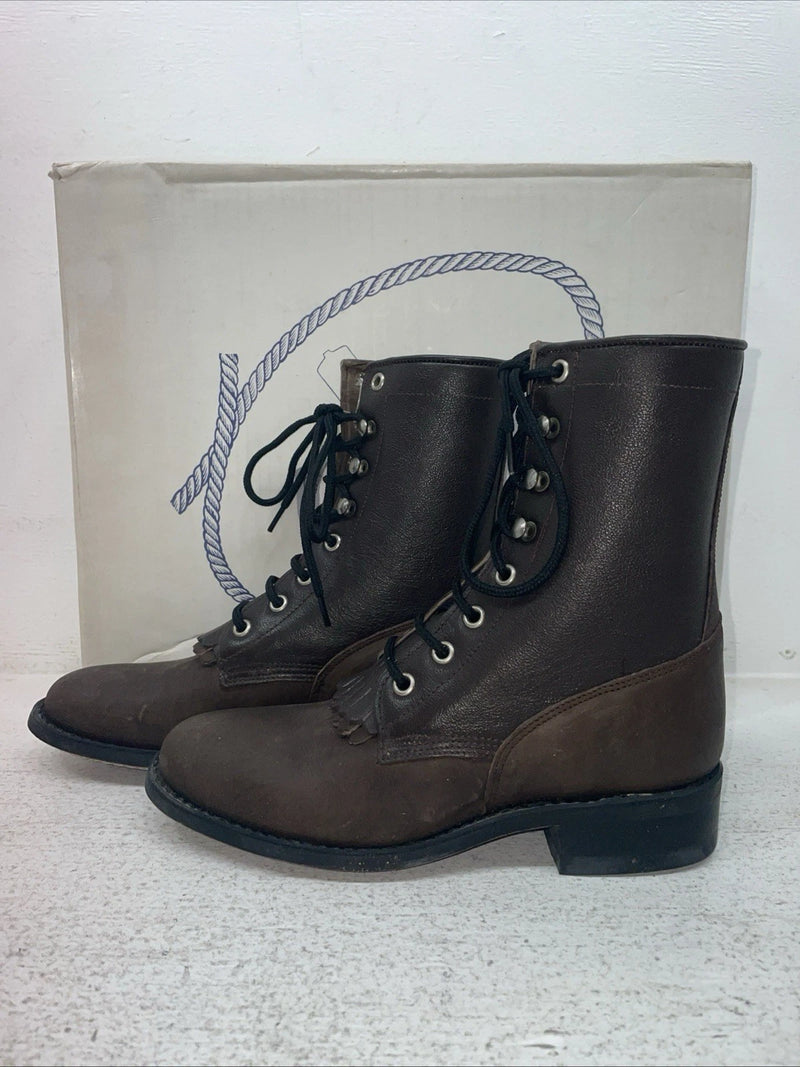 New Youth Brown Lace Up Old West Cowboy Boots. 5148 G 4. 22-61