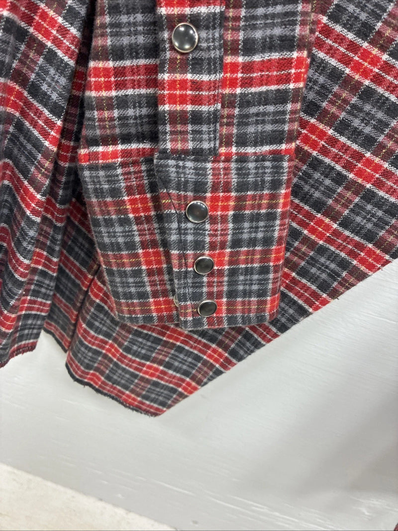New Kids Panhandle Slim Red Plaid Long Sleeve Pearl Snap Size 10 CC-96