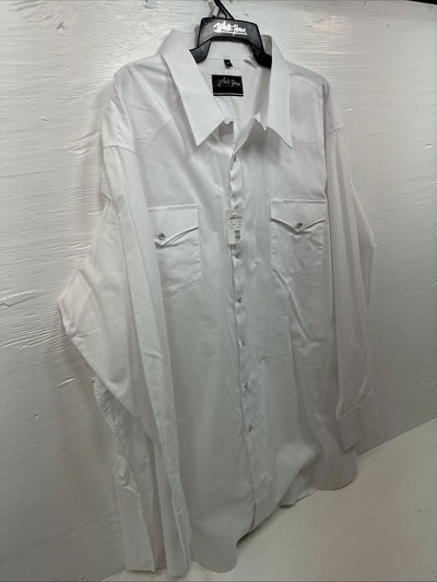 New Men’s White Horse White Long Sleeve Simple Pearl Snap 4XL J-48